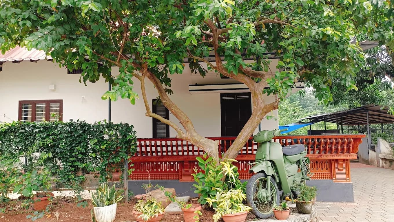 Veranda with benches and scooter